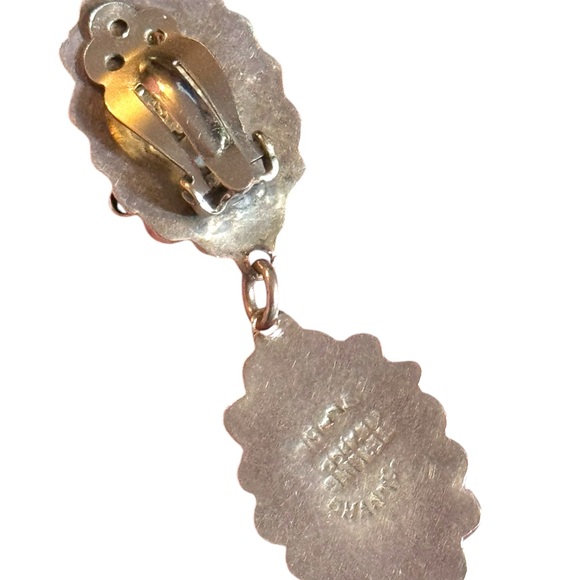 Taxco artisan sterling 925 Elegant Purple Stone Drop CLIP on Earrings - Picture 5 of 7